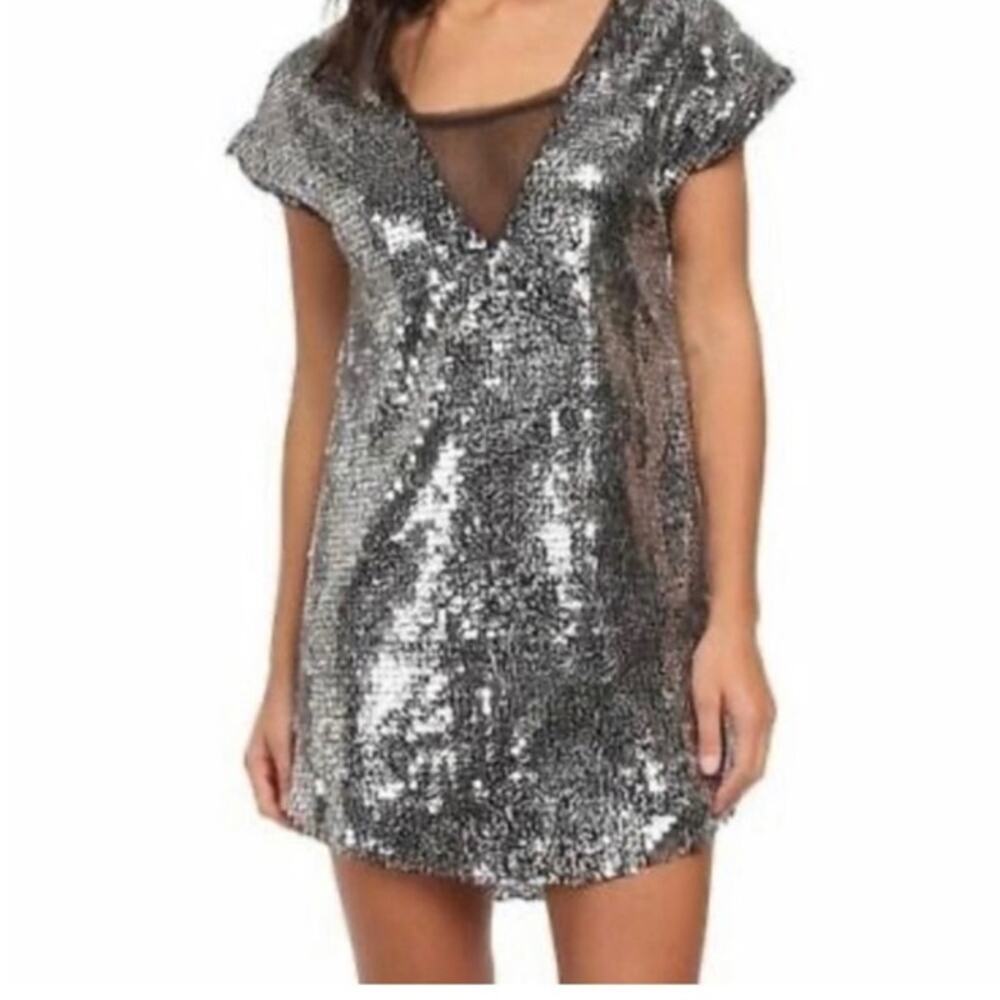 Free People Midnight Dreamer dress sz small silver metallic mini